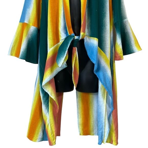 BCBGeneration Striped Tie Front Kimono - Picture 4 of 15